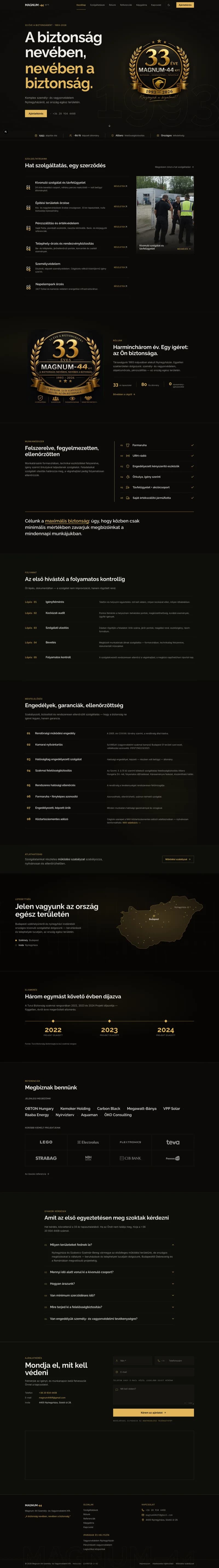 A Magnum-44 Security biztonsági cég weboldalának nyitóképe